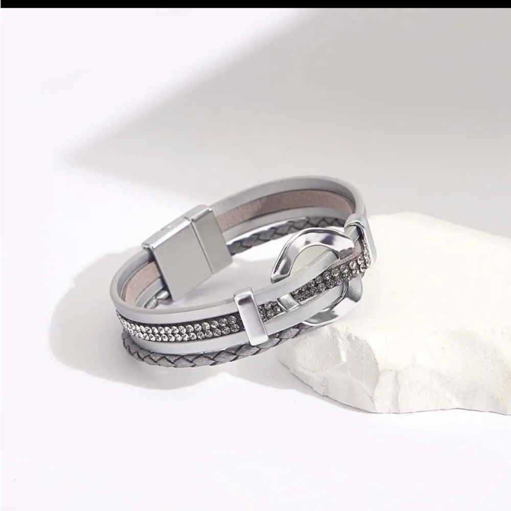 Silver rhinestones bracelet with silver accents one of a kind stunning